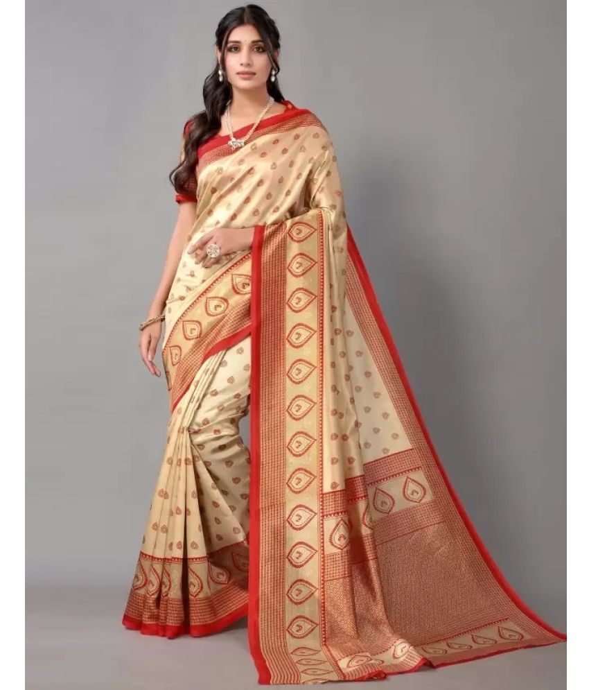     			Saadhvi Cotton Silk Woven Saree Without Blouse Piece - Cream ( Pack of 1 )