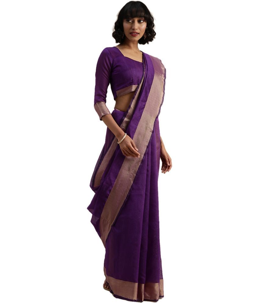     			Saadhvi Cotton Silk Woven Saree Without Blouse Piece - Purple ( Pack of 1 )