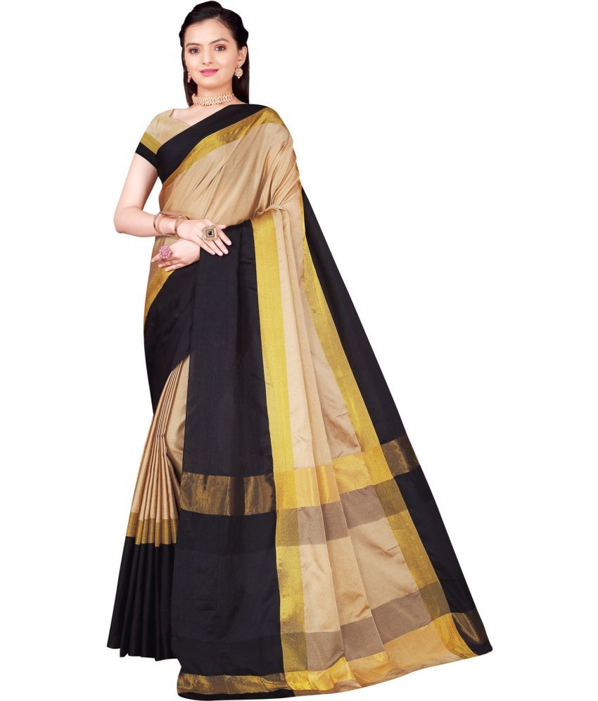     			Saadhvi Cotton Silk Woven Saree Without Blouse Piece - Gold ( Pack of 1 )