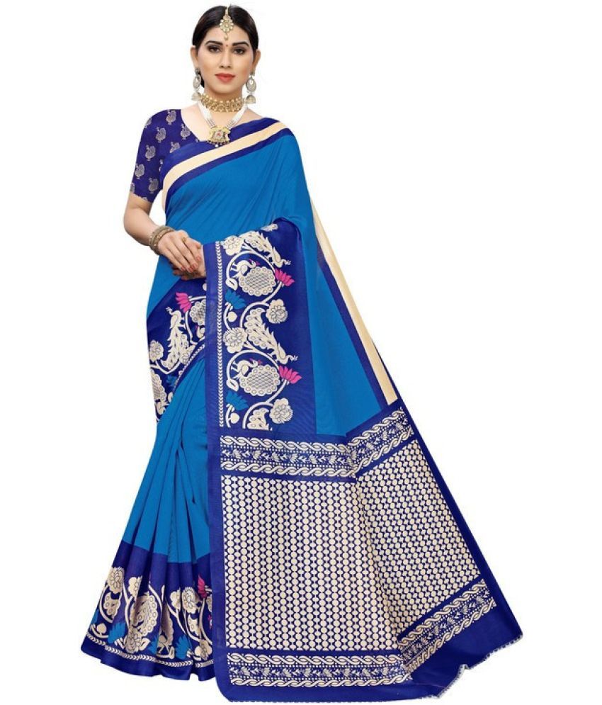     			Saadhvi Cotton Silk Woven Saree Without Blouse Piece - Blue ( Pack of 1 )