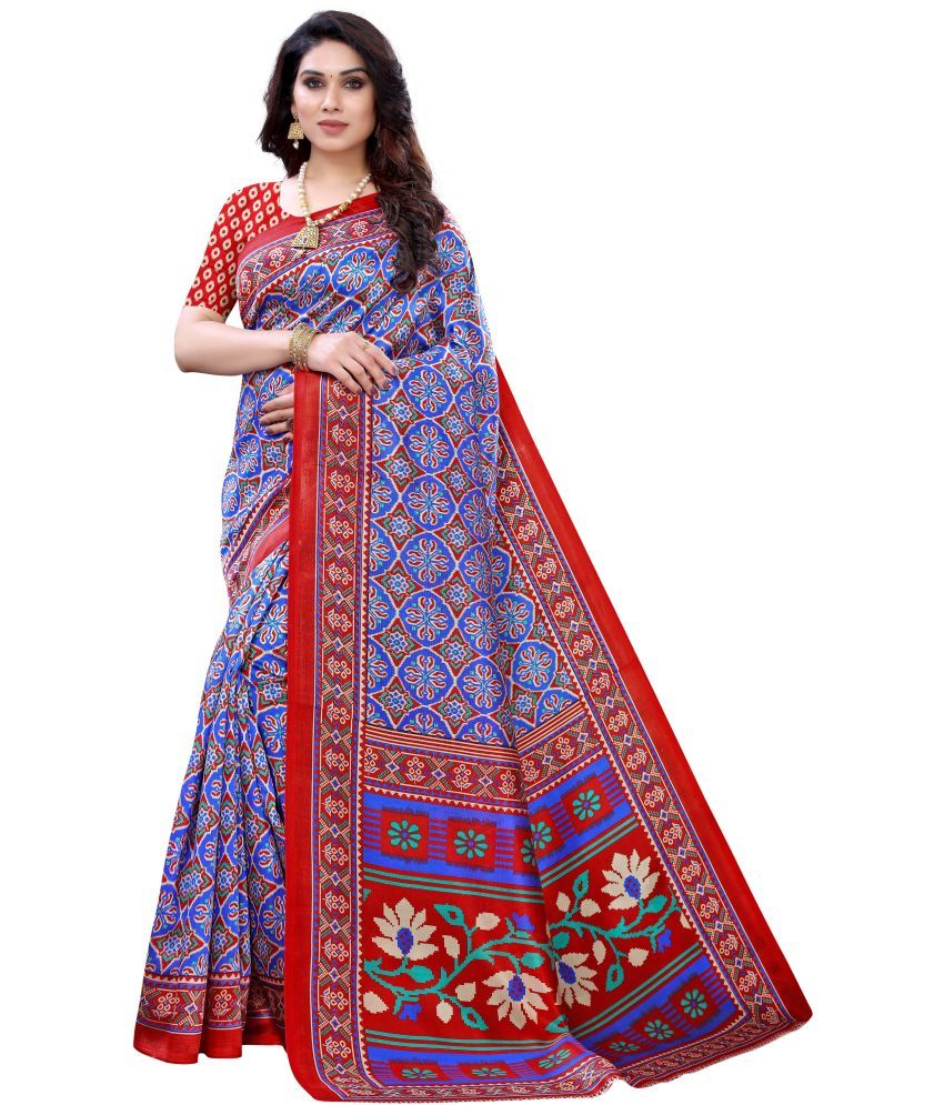     			Saadhvi Cotton Silk Woven Saree Without Blouse Piece - Blue ( Pack of 1 )