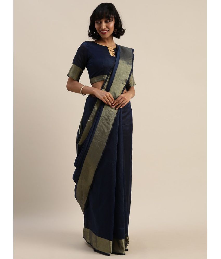     			Saadhvi Cotton Silk Woven Saree Without Blouse Piece - Blue ( Pack of 1 )