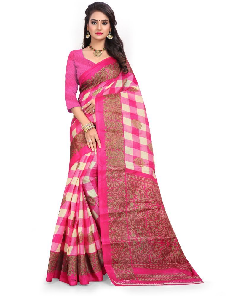     			Saadhvi Cotton Silk Woven Saree With Blouse Piece - Pink ( Pack of 1 )