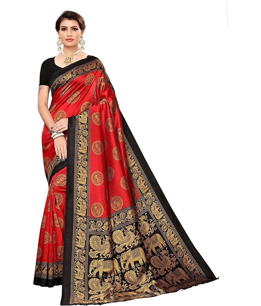     			Saadhvi Cotton Silk Woven Saree Without Blouse Piece - Red ( Pack of 1 )