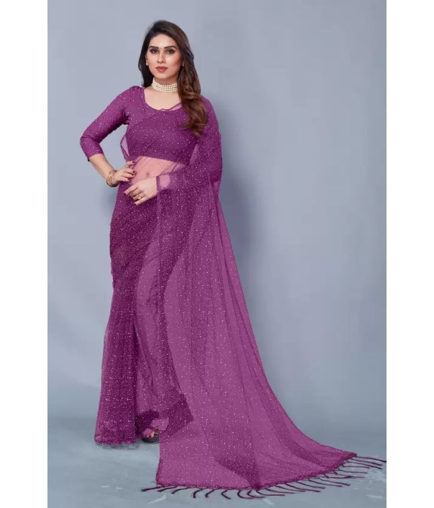     			Saadhvi Net Solid Saree Without Blouse Piece - Wine ( Pack of 1 )