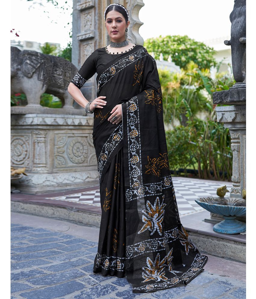     			Samah Cotton Printed Saree With Blouse Piece - Black ( Pack of 1 )