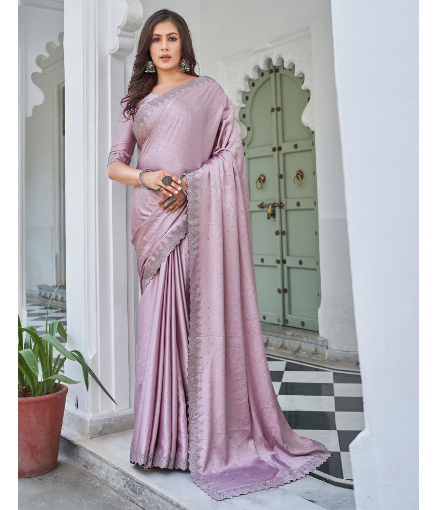     			Samah Satin Embellished Saree With Blouse Piece - Pink ( Pack of 1 )