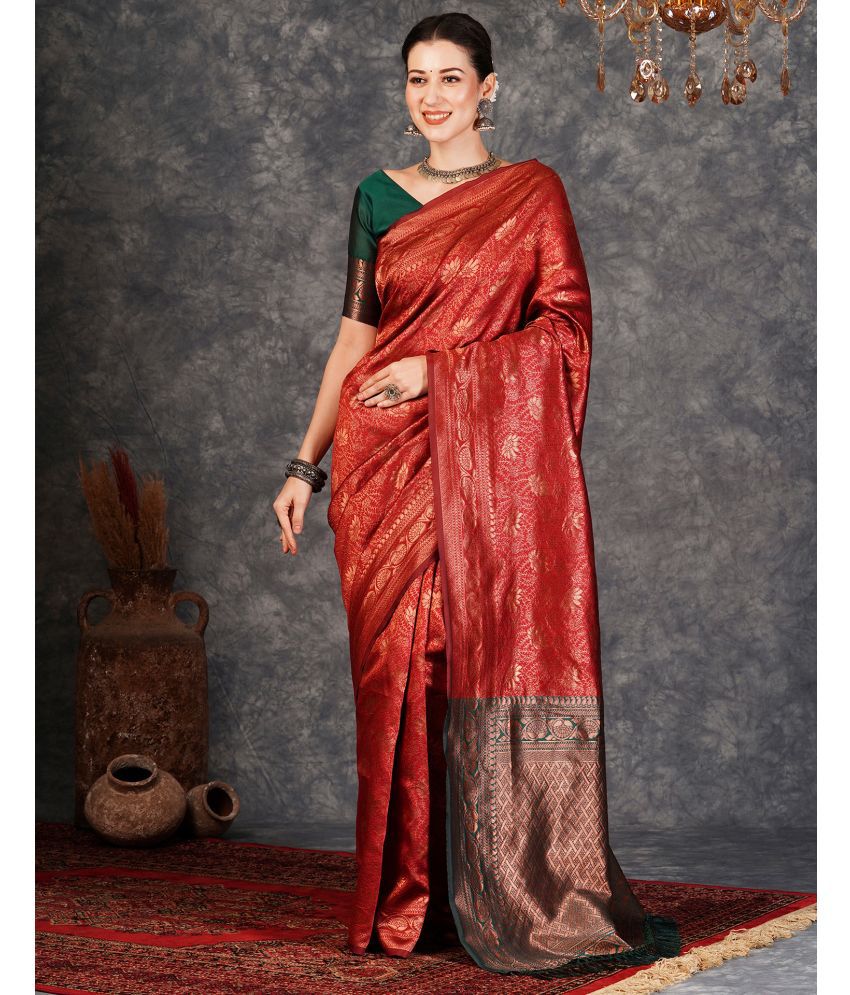     			Samah Silk Woven Saree With Blouse Piece - Maroon ( Pack of 1 )