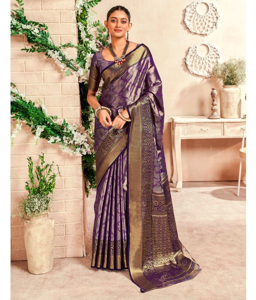     			Satrani Silk Woven Saree With Blouse Piece - Purple ( Pack of 1 )