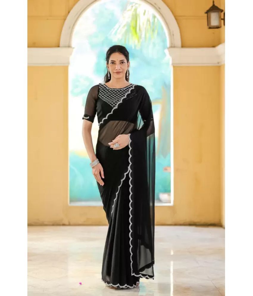     			Surachita Georgette Solid Saree With Blouse Piece - Black ( Pack of 1 )