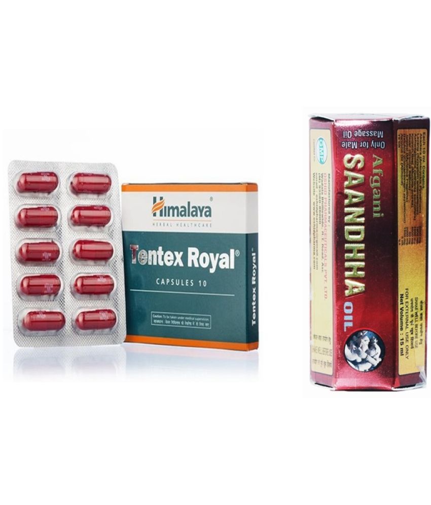     			Syan Deals Himalaya Tentex Royal Capsule 10 no.s & Afgani Sanda oil 15ml Combo Pack