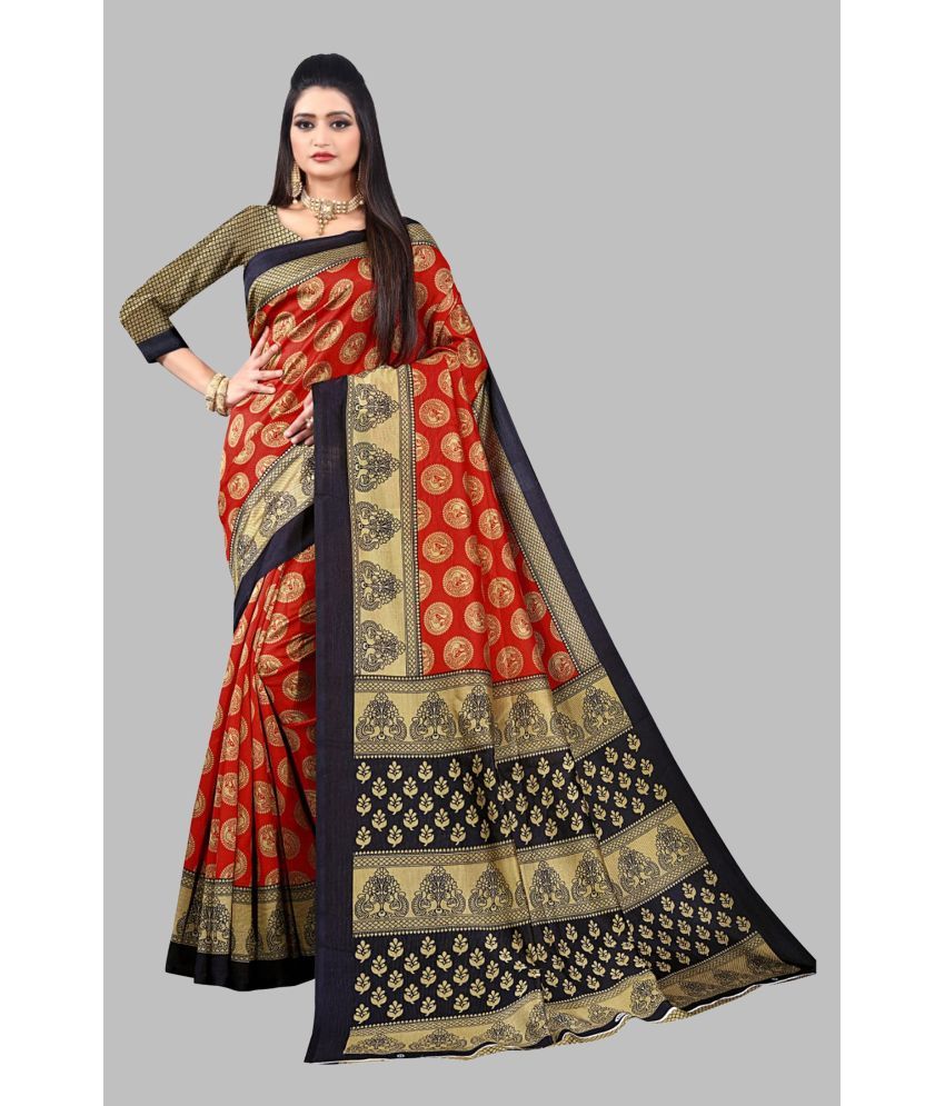     			Vkaran Cotton Silk Applique Saree Without Blouse Piece - Red ( Pack of 1 )