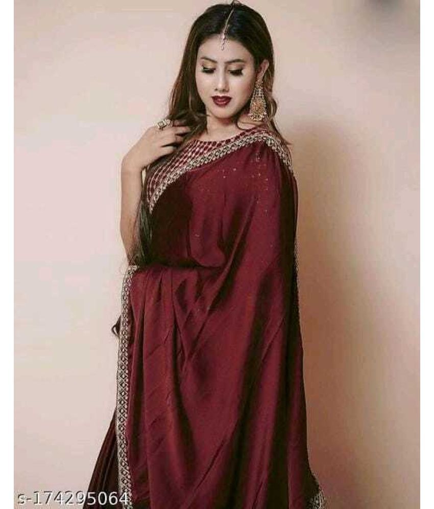     			Vkaran Cotton Silk Applique Saree Without Blouse Piece - Maroon ( Pack of 1 )