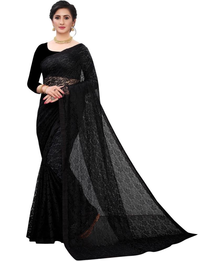     			Vkaran Cotton Silk Applique Saree Without Blouse Piece - Black ( Pack of 1 )