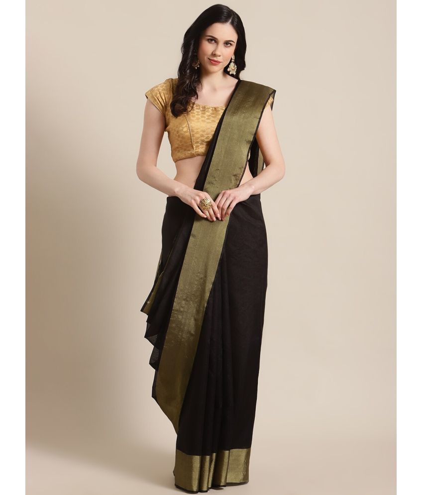     			Vkaran Cotton Silk Applique Saree Without Blouse Piece - Black ( Pack of 1 )