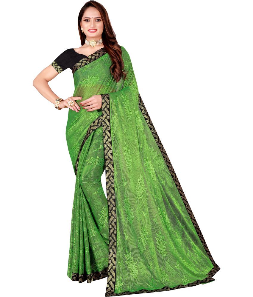     			Vkaran Cotton Silk Applique Saree Without Blouse Piece - Green ( Pack of 2 )