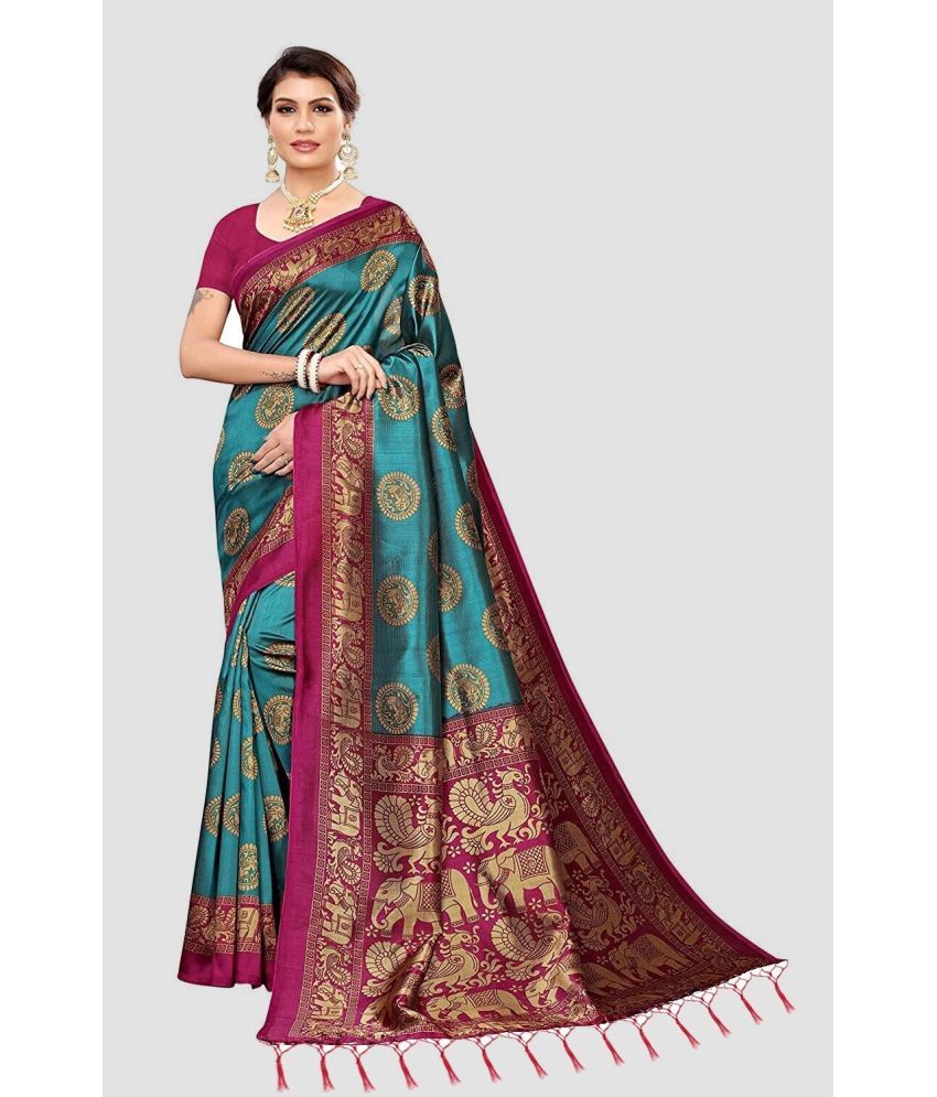     			Vkaran Cotton Silk Applique Saree Without Blouse Piece - Green ( Pack of 1 )