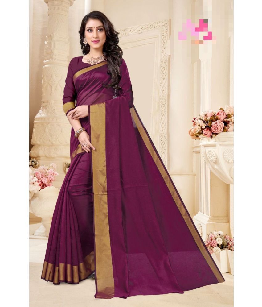     			Vkaran Cotton Silk Applique Saree Without Blouse Piece - Wine ( Pack of 3 )