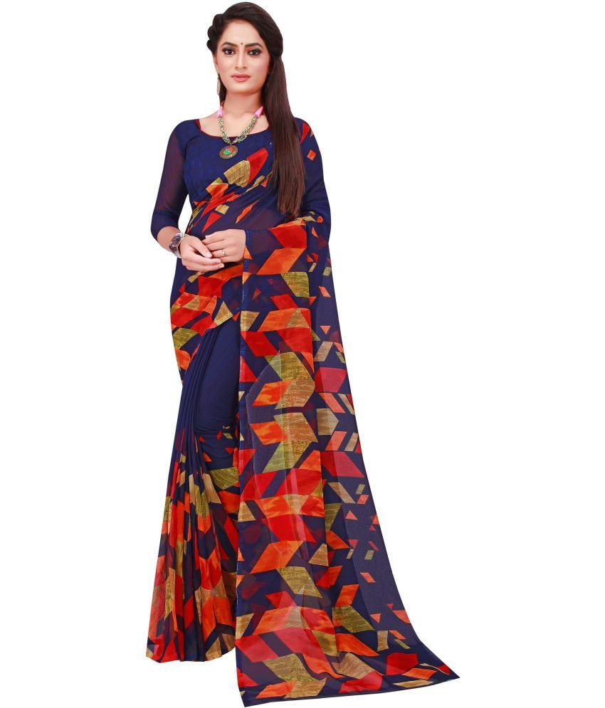     			Vkaran Cotton Silk Applique Saree Without Blouse Piece - Blue ( Pack of 2 )