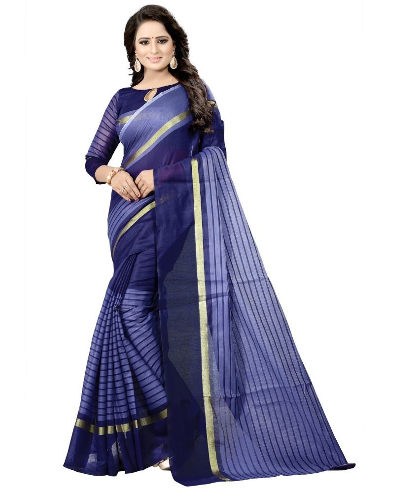     			Vkaran Cotton Silk Applique Saree Without Blouse Piece - Blue ( Pack of 1 )