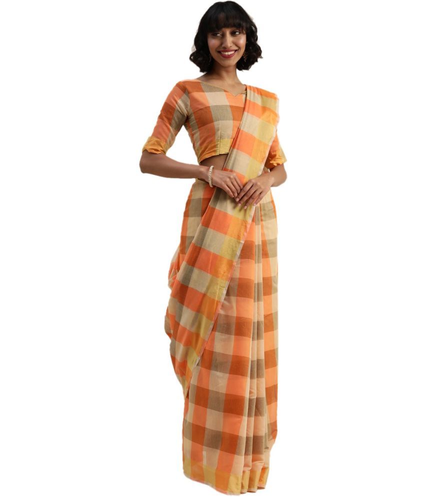     			Vkaran Cotton Silk Solid Saree Without Blouse Piece - Orange ( Pack of 1 )