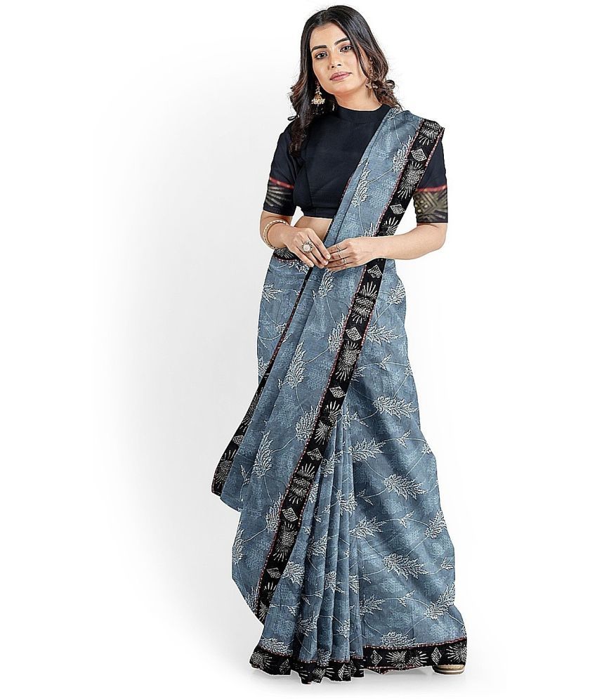     			Vkaran Cotton Silk Solid Saree Without Blouse Piece - Blue ( Pack of 1 )