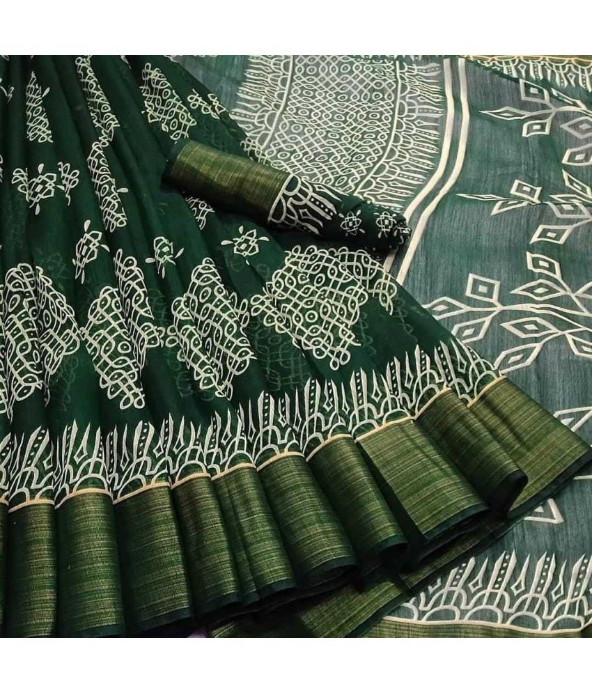     			Vkaran Cotton Silk Solid Saree Without Blouse Piece - Green ( Pack of 1 )