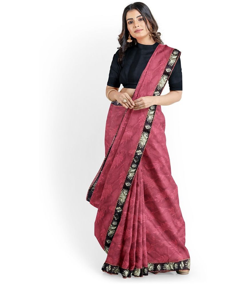     			Vkaran Net Cut Outs Saree With Blouse Piece - Brown ( Pack of 1 )