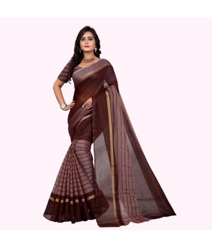     			Vkaran Net Cut Outs Saree With Blouse Piece - Brown ( Pack of 1 )