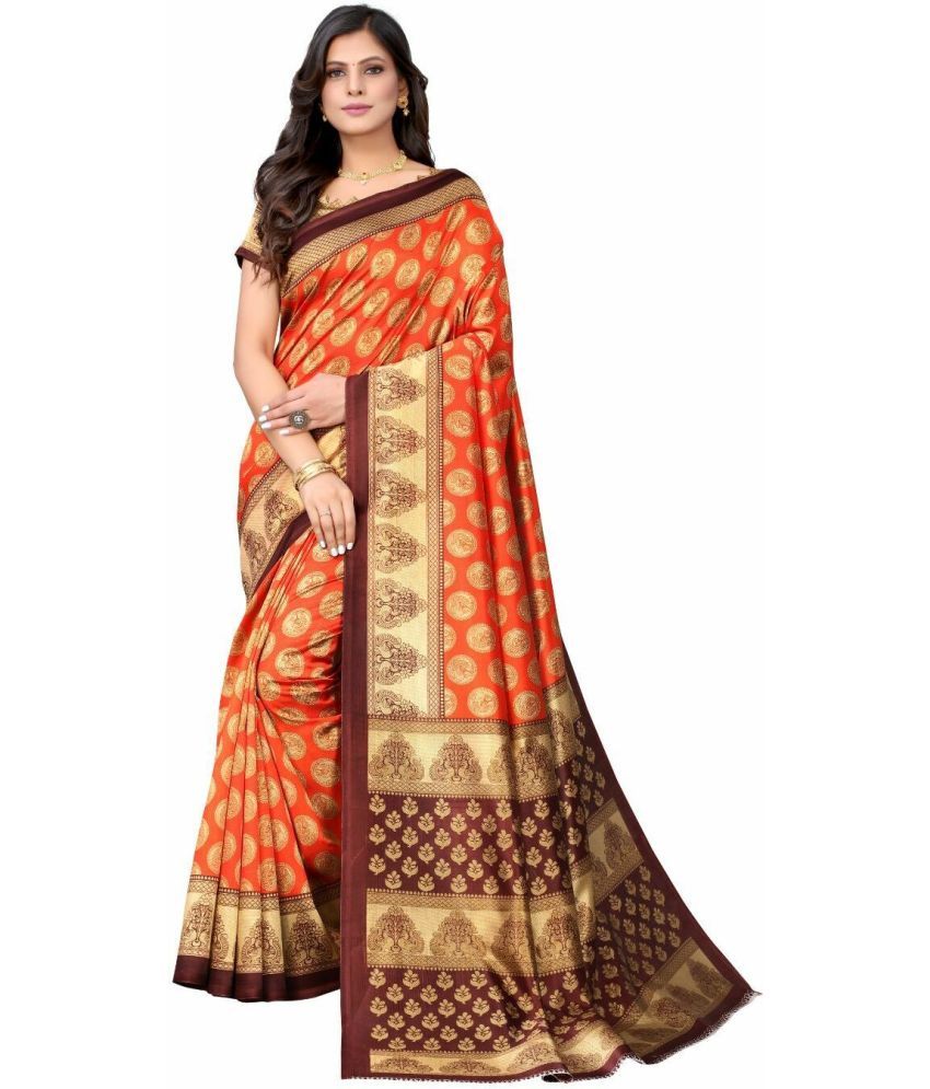     			Vkaran Net Cut Outs Saree With Blouse Piece - Brown ( Pack of 1 )