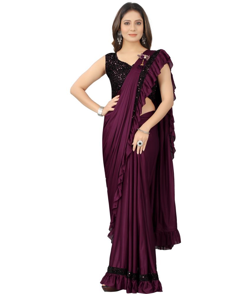     			Vkaran Net Cut Outs Saree With Blouse Piece - Wine ( Pack of 1 )