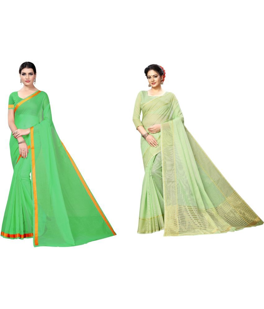     			Vkaran Net Cut Outs Saree With Blouse Piece - Green ( Pack of 1 )