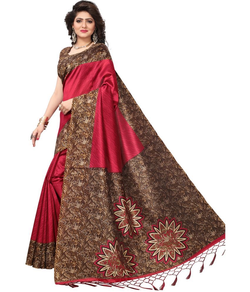     			Vkaran Net Cut Outs Saree With Blouse Piece - Red ( Pack of 1 )