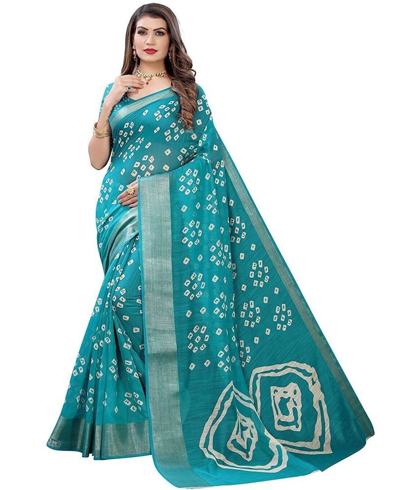     			Vkaran Net Cut Outs Saree With Blouse Piece - Turquoise ( Pack of 1 )