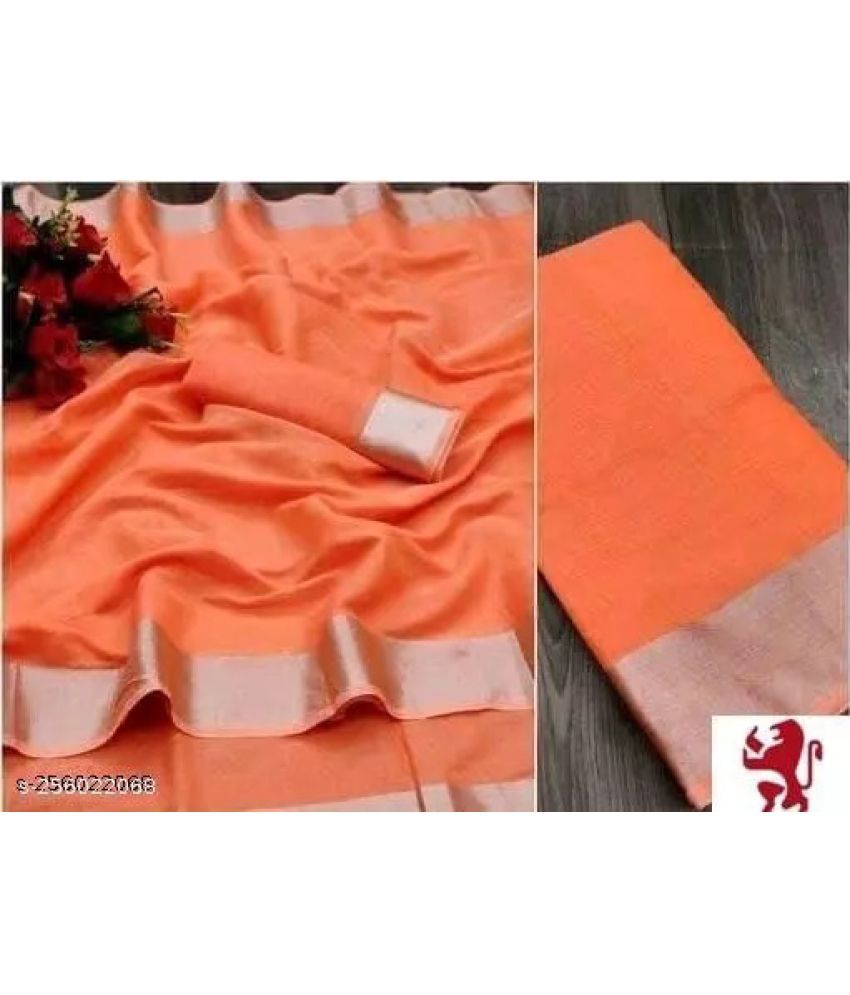     			Vkaran Net Cut Outs Saree With Blouse Piece - Orange ( Pack of 1 )