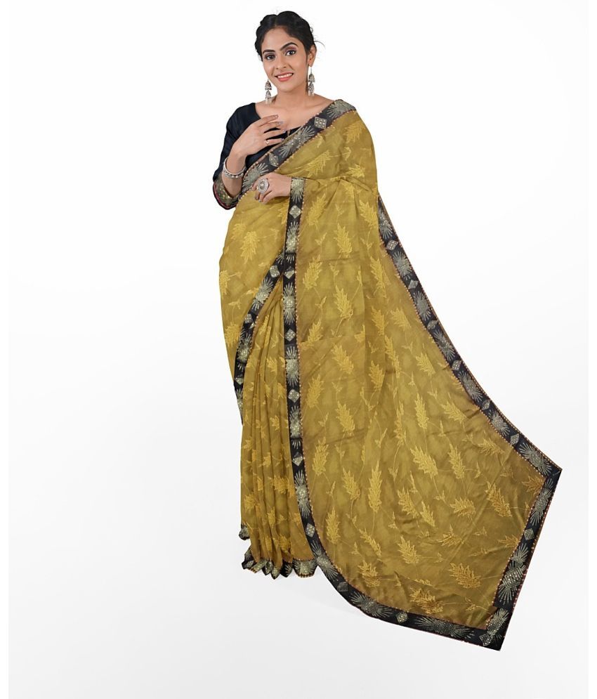     			Vkaran Net Cut Outs Saree With Blouse Piece - Multicolor ( Pack of 1 )