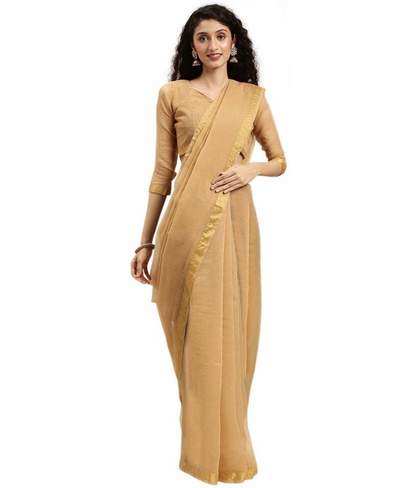     			Vkaran Net Cut Outs Saree With Blouse Piece - Beige ( Pack of 1 )