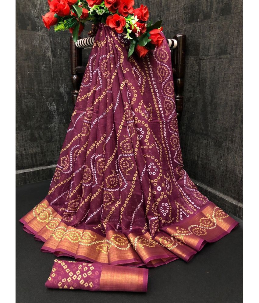     			Vkaran Net Cut Outs Saree With Blouse Piece - Purple ( Pack of 1 )