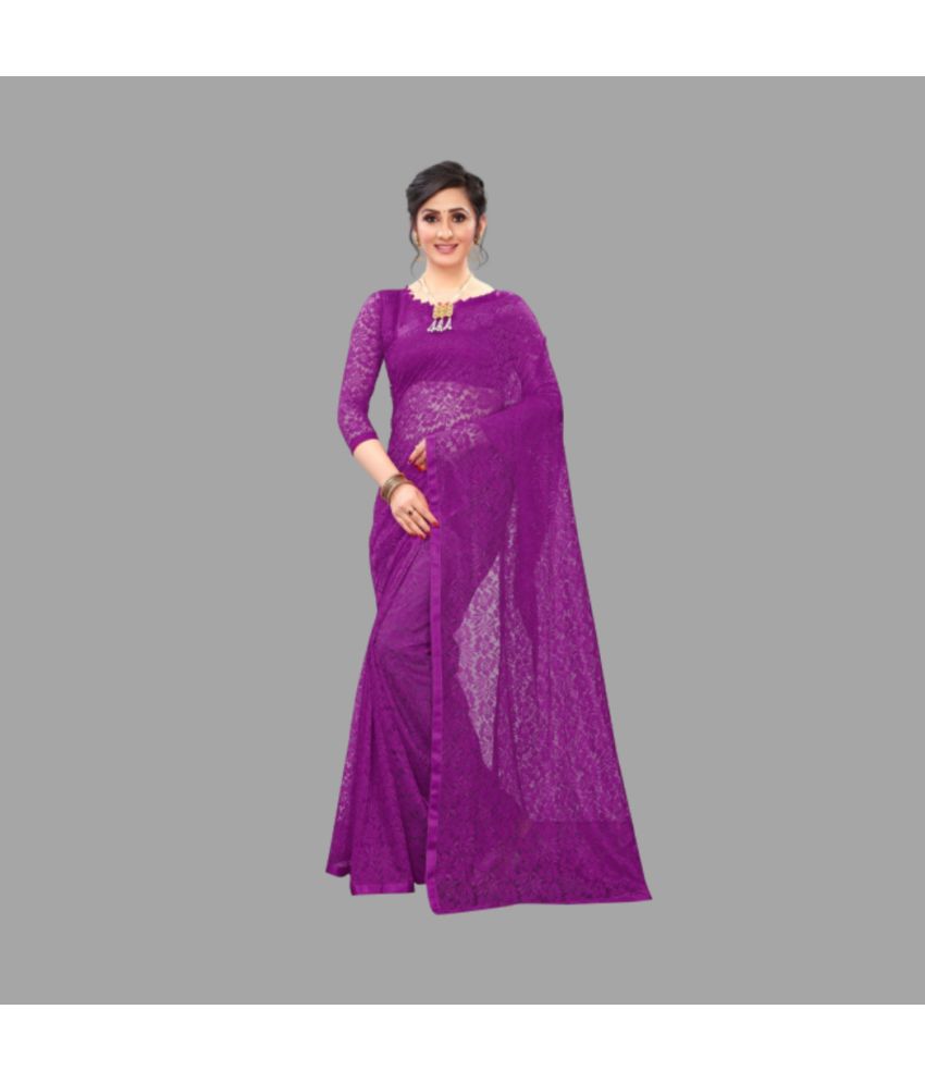     			Vkaran Net Cut Outs Saree With Blouse Piece - Wine ( Pack of 1 )
