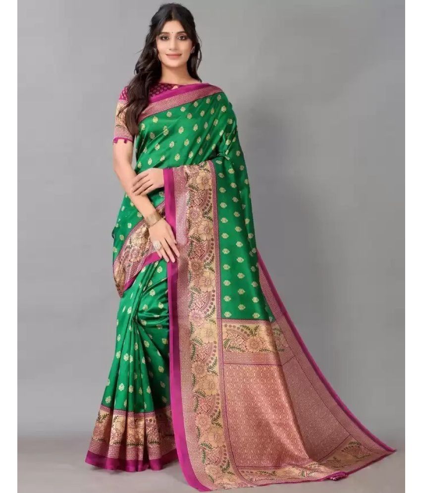     			Vkaran Net Cut Outs Saree With Blouse Piece - Green ( Pack of 1 )