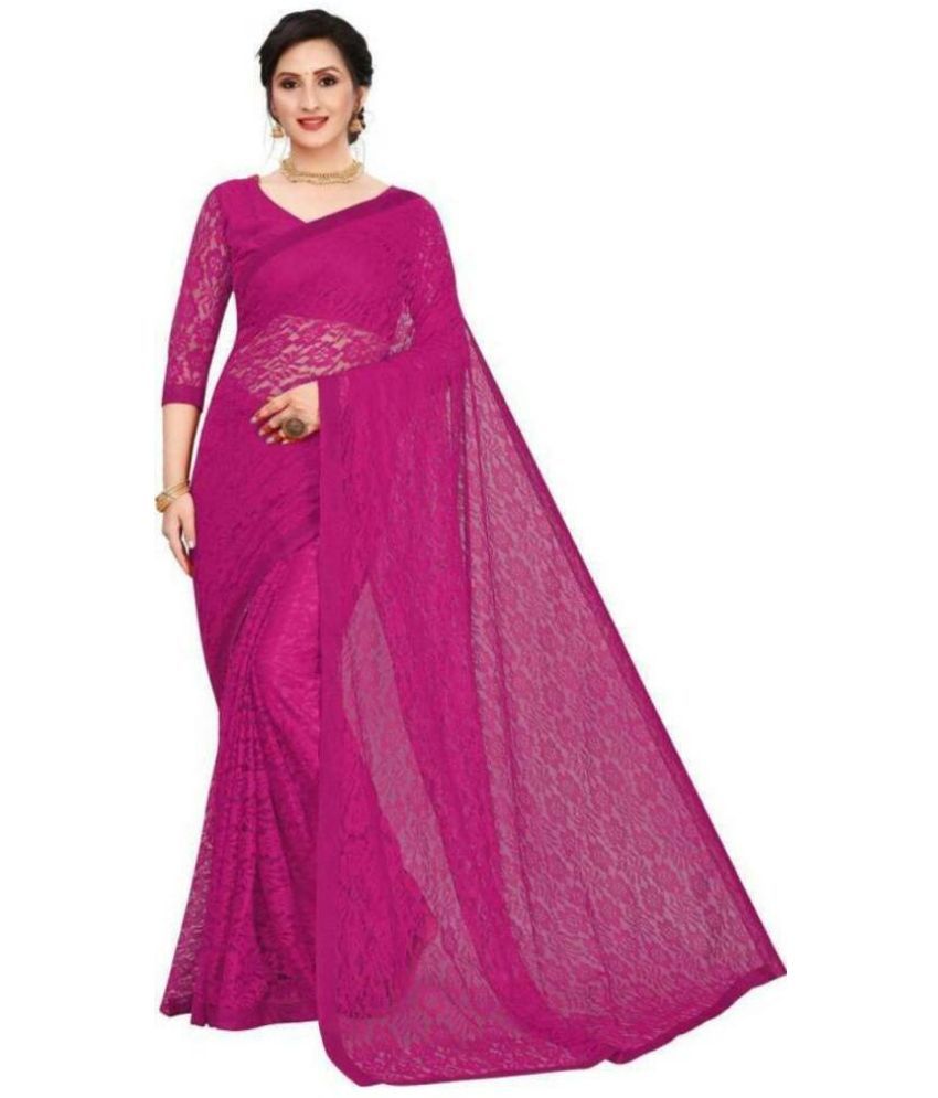     			Vkaran Net Cut Outs Saree With Blouse Piece - Maroon ( Pack of 1 )