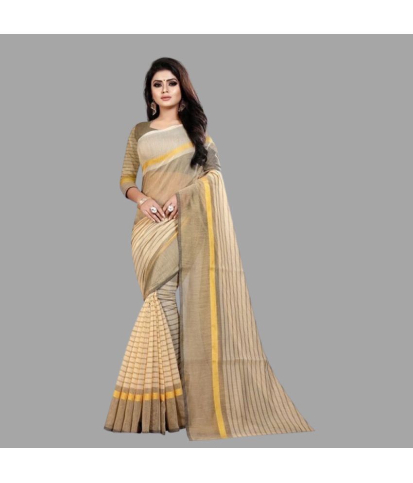     			Vkaran Net Cut Outs Saree With Blouse Piece - Beige ( Pack of 1 )