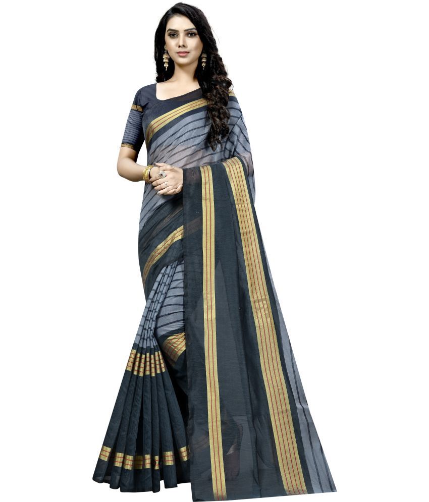     			Vkaran Net Cut Outs Saree With Blouse Piece - Grey ( Pack of 1 )