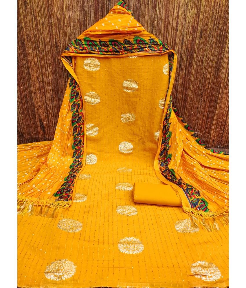     			ALSHOP Unstitched Jacquard Embellished Dress Material - Yellow ( Pack of 1 )