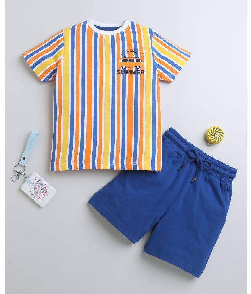     			BUMZEE Blue Cotton Boys T-Shirt & Shorts ( Pack of 1 )