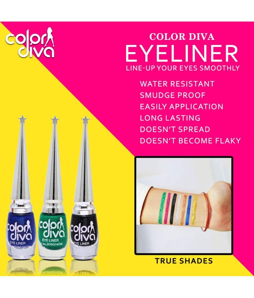     			Color Diva Eye Liner, Water Resistant, Long-Lasting, 6ml (Blue, Green, Black)