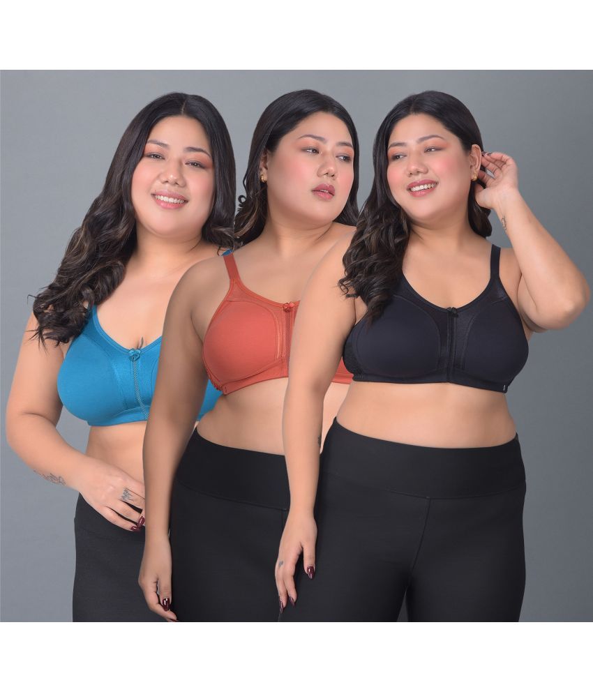     			Dollar Missy Pack of 3 Cotton Non Padded Women's Everyday Bra ( Multicolor ) DPL-8051-BK-DR-PC-PO3