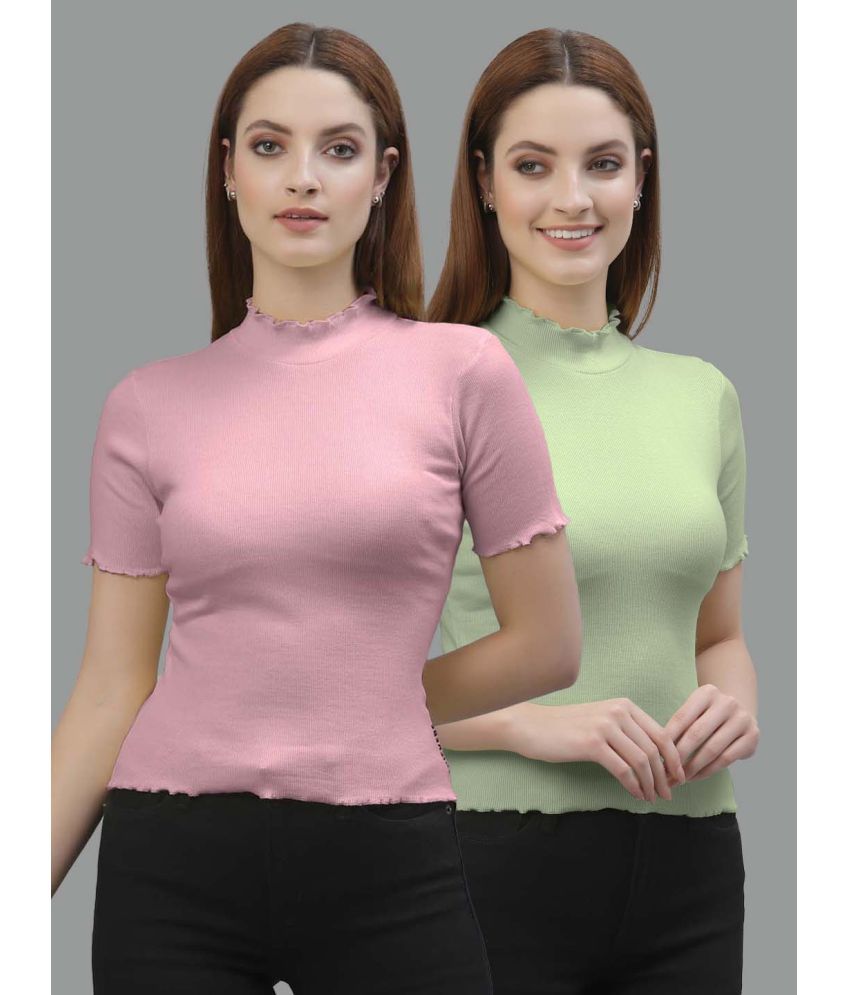     			Friskers Fluorescent Green Cotton Women's Regular Top ( Pack of 2 )