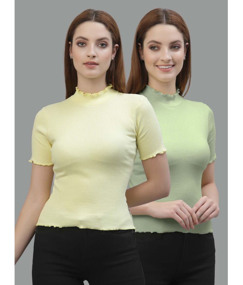     			Friskers Fluorescent Green Cotton Women's Regular Top ( Pack of 2 )