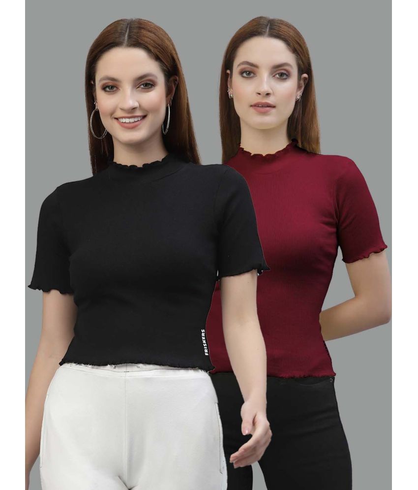     			Friskers Maroon Cotton Women's Regular Top ( Pack of 2 )